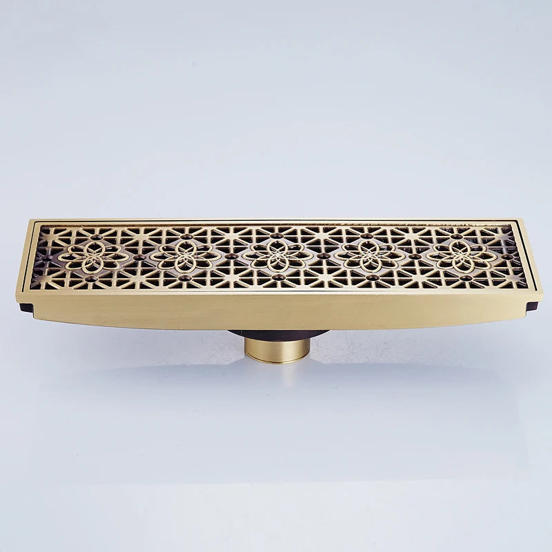 30cmx8cm Rectangle Brass Antique Brushed Carvd Drain Bathroom