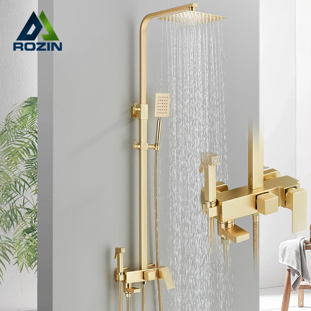 Rozin Brushed Gold Shower Wall Mounted Brass 4-Ways