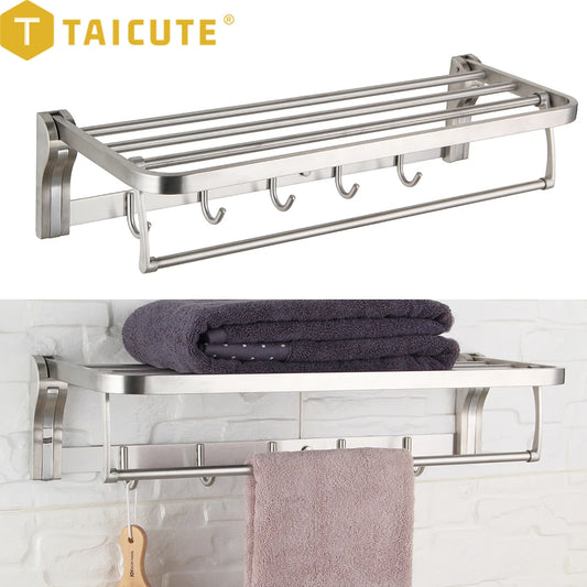 Taicute Towel Rack Shelf Hooks Movable Bar Sus