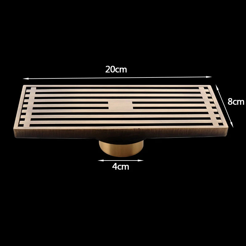 30cmx8cm Rectangle Brass Antique Brushed Carvd Drain Bathroom