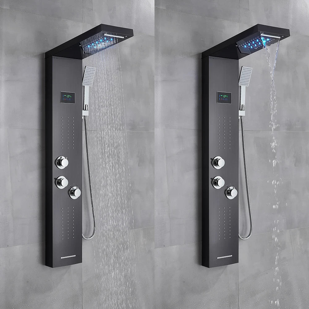 Bathroom Led Light Rain Waterfall Shower Panel Faucet