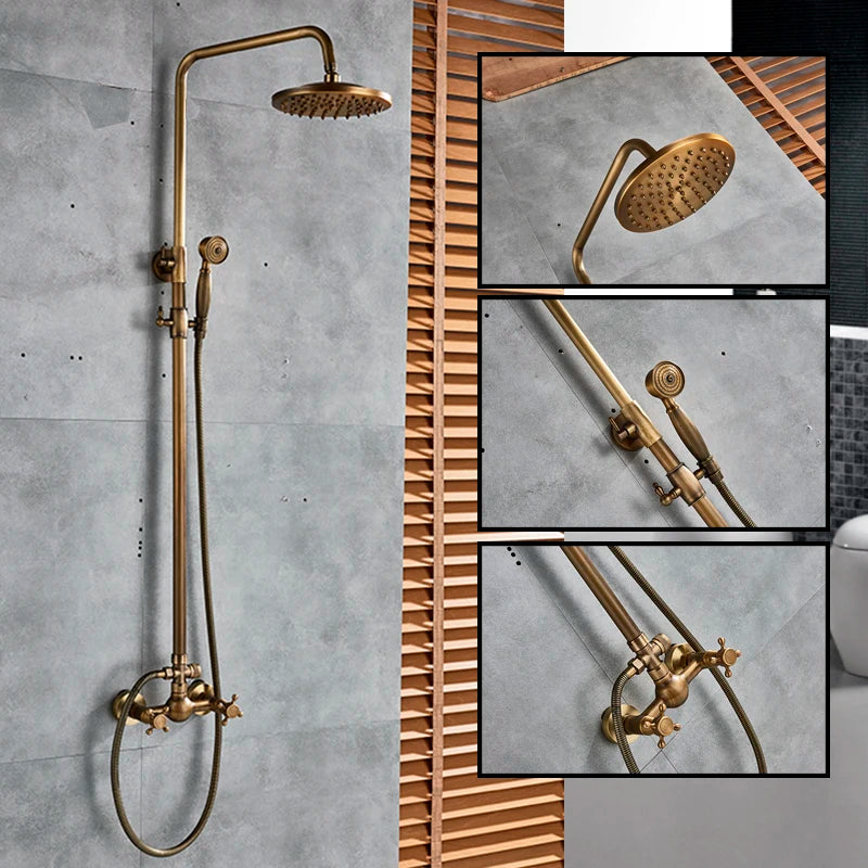 Shbshaimy Antique Brass Bathroom Shower Wall Mounted Rainfall