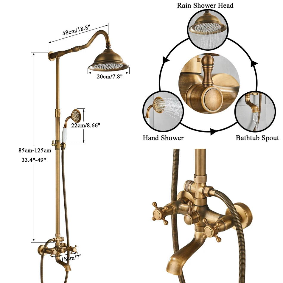 Antique Brass Bathroom Shower Faucet Bath Shower Mixer