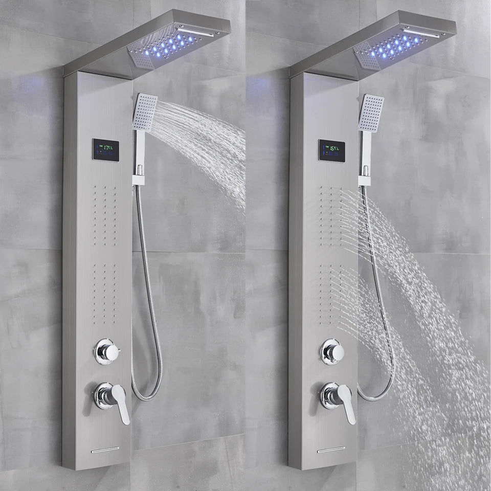 Black/Brushed Bathroom Shower Faucet Led Rainfall Head Shower