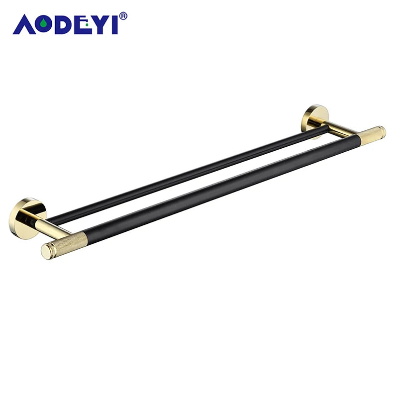 Bathroom Hardware Black Robe Hook Gold Towel Rail