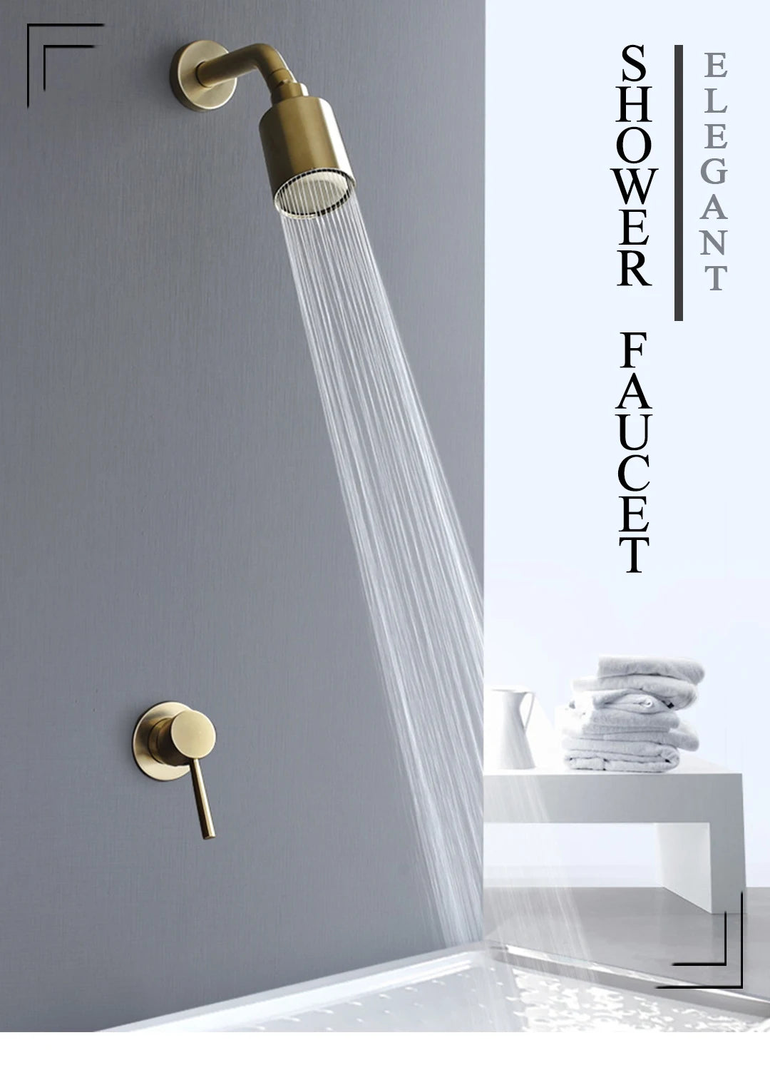 Brushed Gold Bathroom Shower Rainfall Shower Head Handle