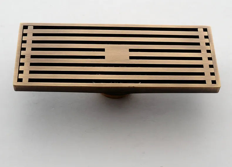 30cmx8cm Rectangle Brass Antique Brushed Carvd Drain Bathroom