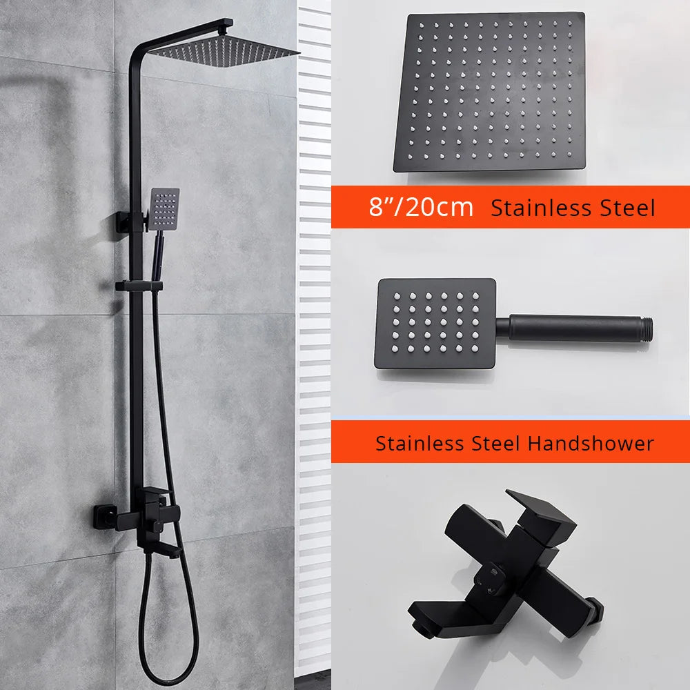 Rozin Chrome Shower Faucet Wall Mounted Bathroom Rainfall