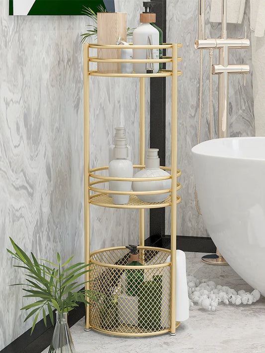 Nordic Layer Golden Metal Bathroom Storage Basket Floor
