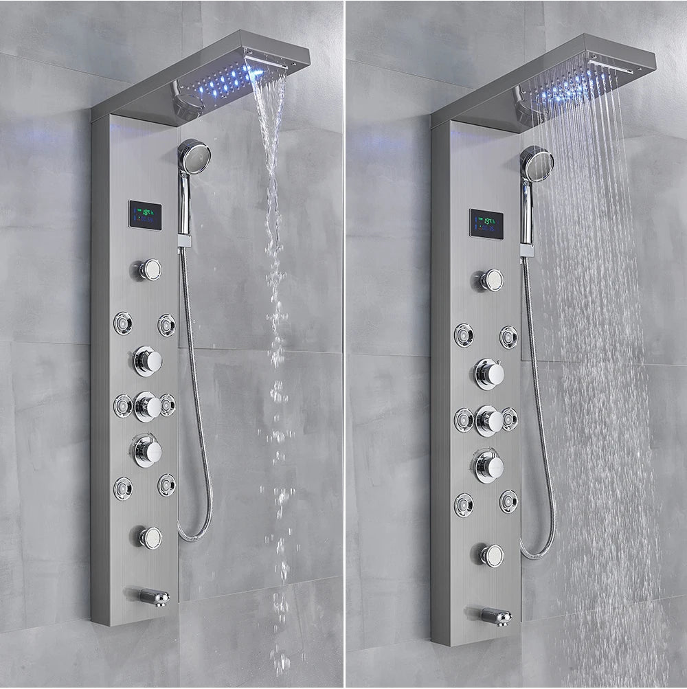Golden Black Shower Panel Wall Rain Waterfall Shower
