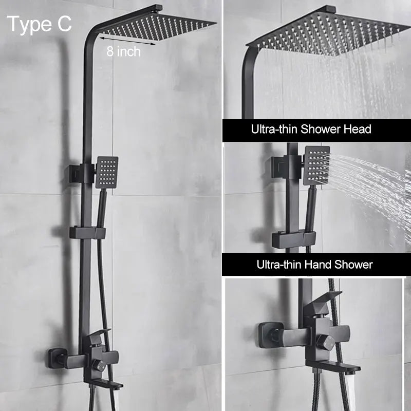 Matte Black Shower Mixer Faucet Wall Mount Bahtroom