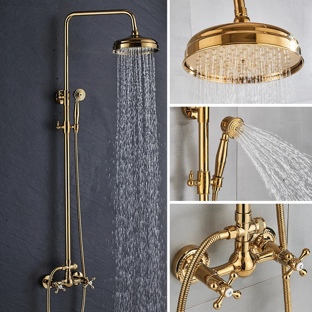 Rozin Gold Bathroom Shower Faucet Wall Mounted Brass