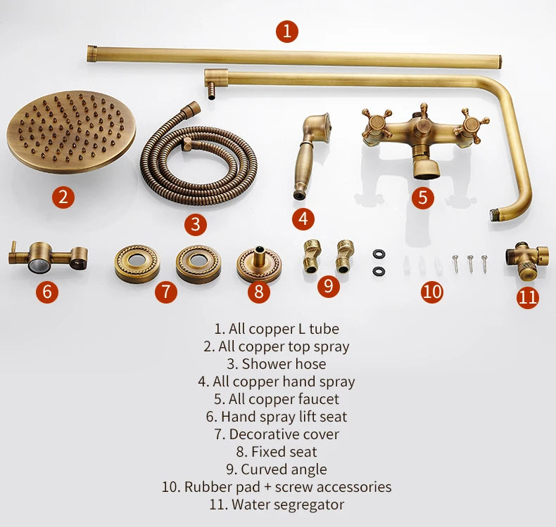 Antique Rain Shower Faucets Hand Brass Wall Mounted