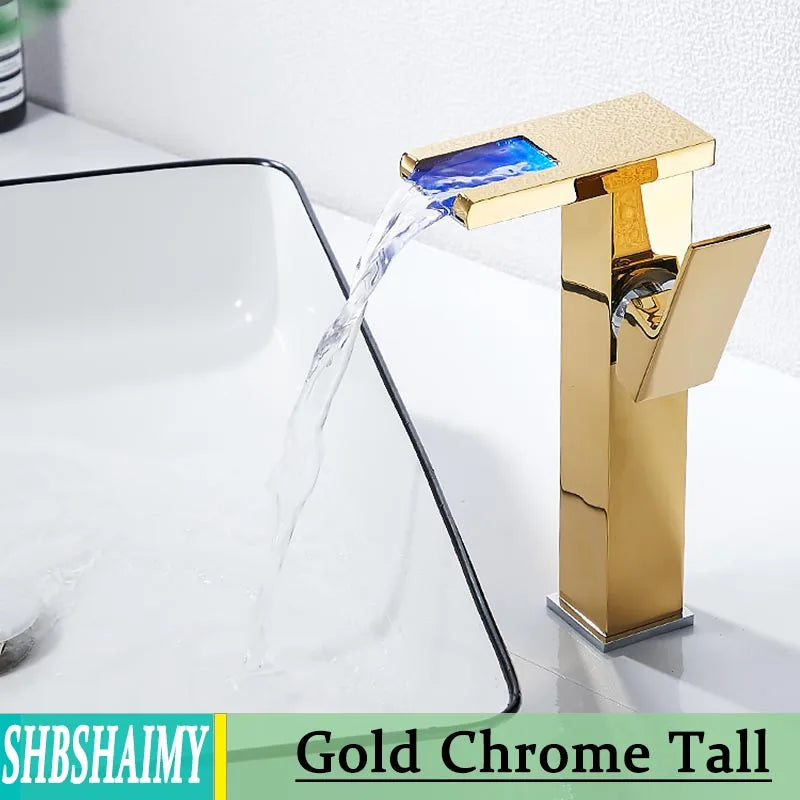 Bathroom Hydropower Led Waterfall Faucet Sink Basin Mixer