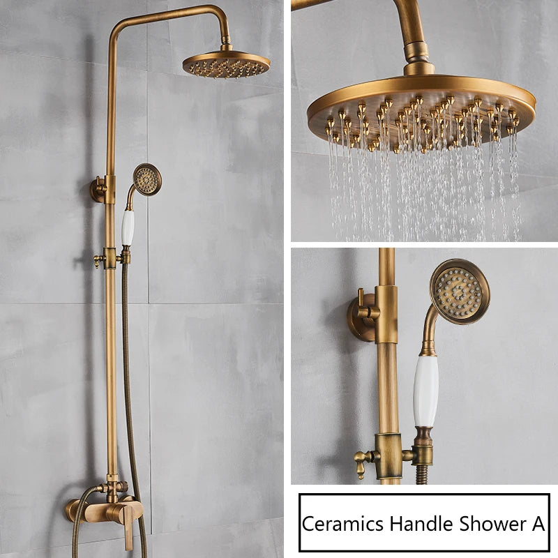 Antique Brass Shower Faucet Handle Bathroom Faucets Wall