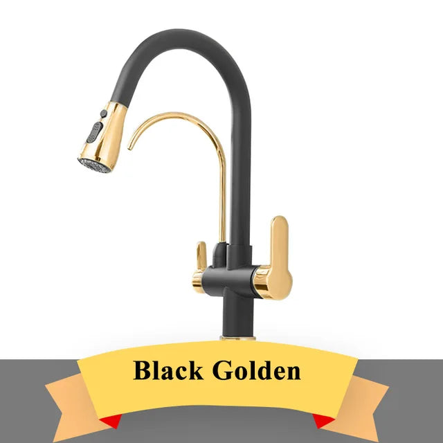 Gold Purify Water Faucet Deck Mounted Dual Handle