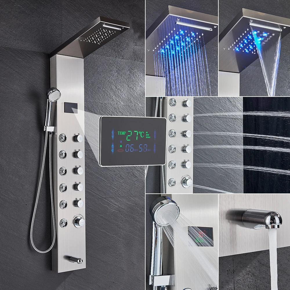 Golden Black Shower Panel Wall Rain Waterfall Shower