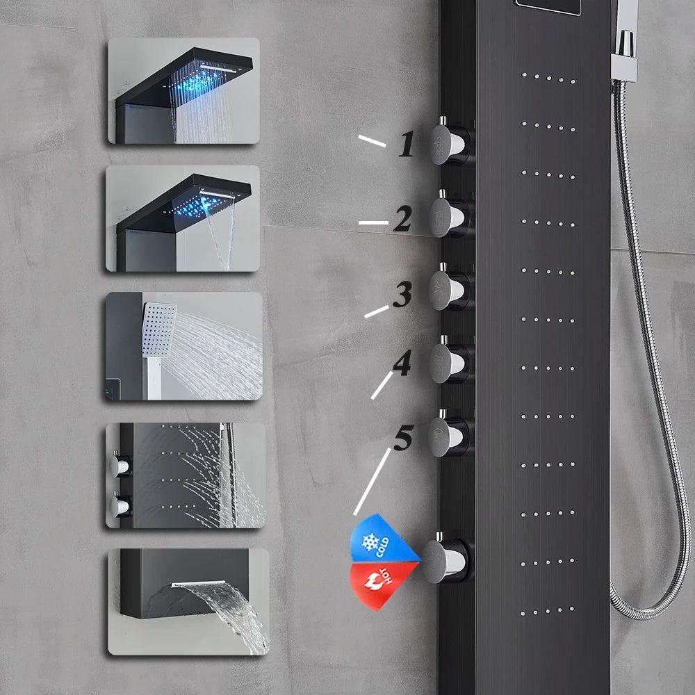 Bathroom Led Light Rain Waterfall Shower Panel Faucet
