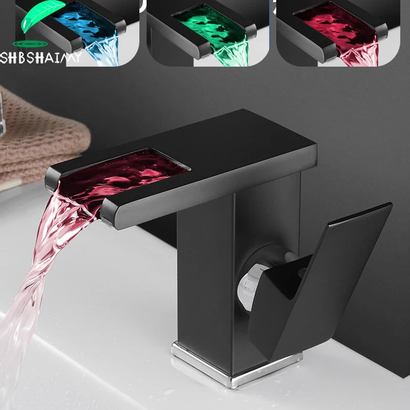 Bathroom Hydropower Led Waterfall Faucet Sink Basin Mixer