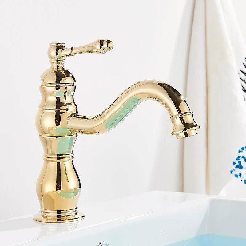 Luxurious Antique Bathroom Basin Faucet Brass Deck Mounted