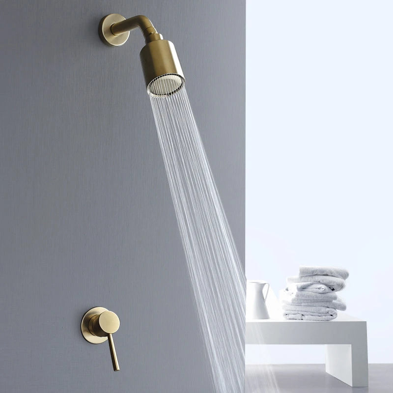 Brushed Gold Bathroom Shower Rainfall Shower Head Handle