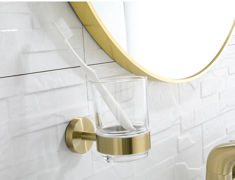Bathroom Hardware Brushed Gold Toilet Brush Holder Robe