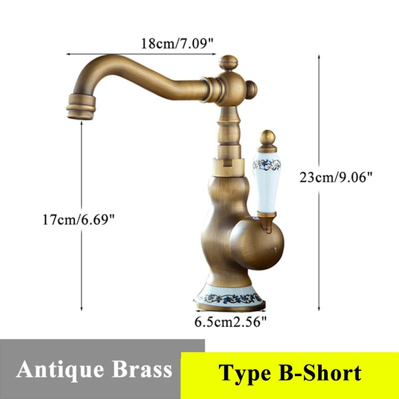 Luxury Retro Bathroom Sink Faucet Antique Brass Basin