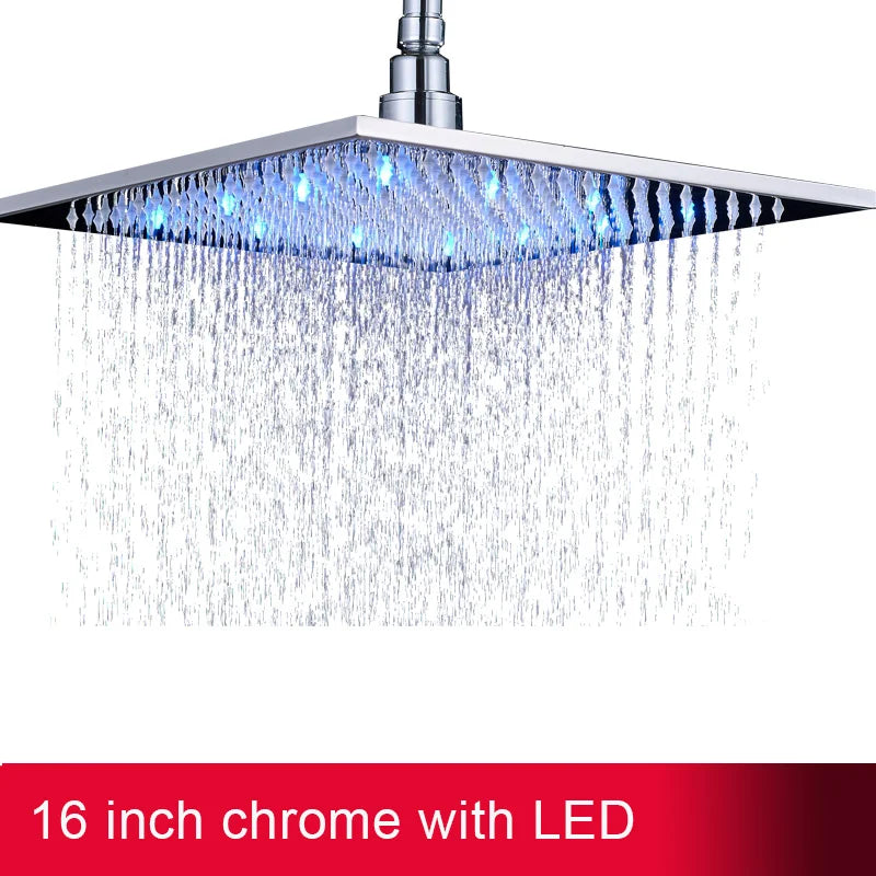 Black Rainfall Shower Head Led Light 16 Large