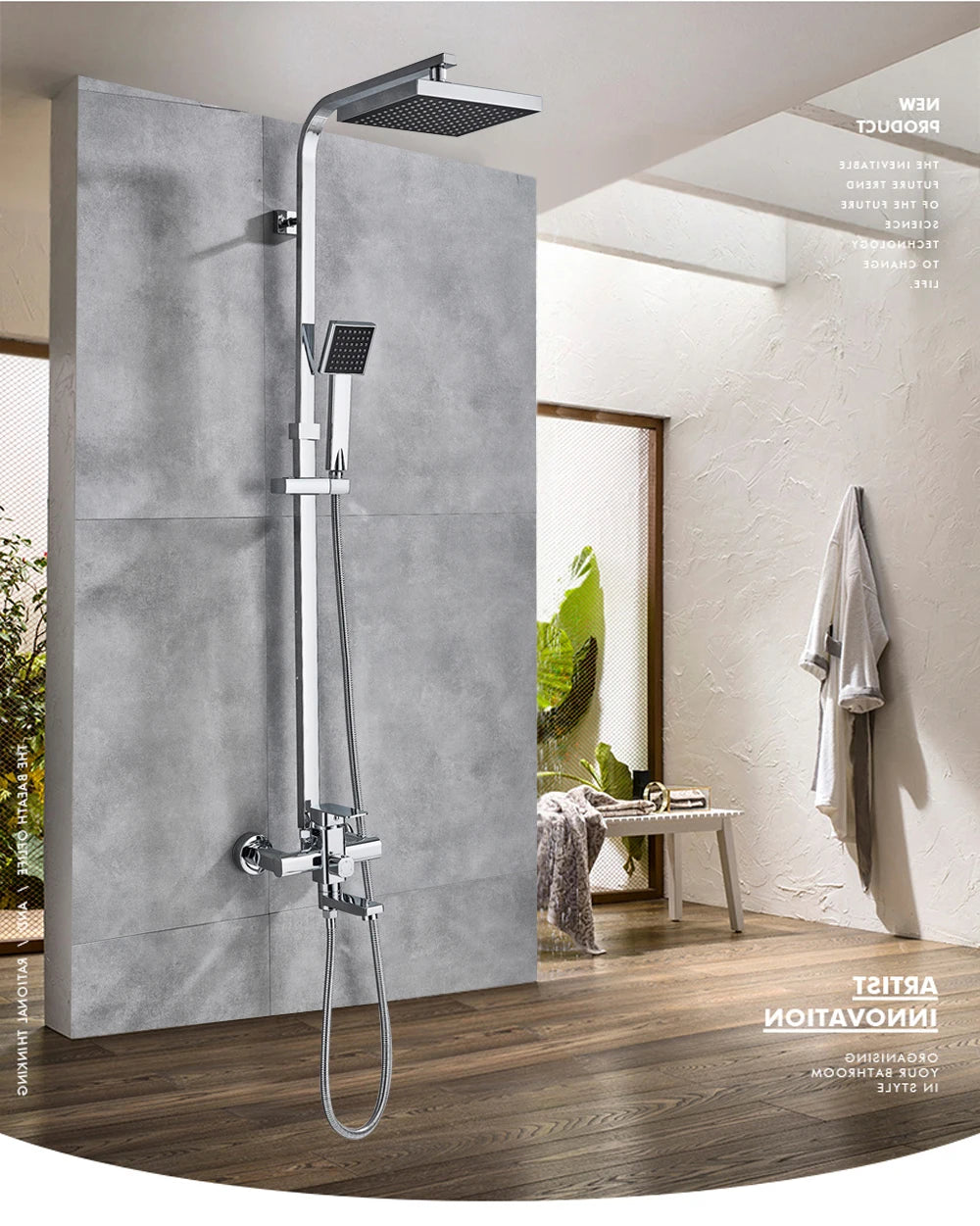 Rozin Chrome Shower Faucet Wall Mounted Bathroom Rainfall