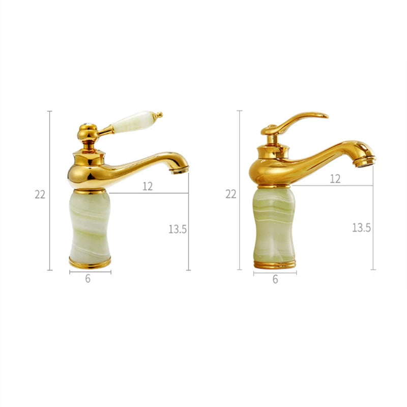 Luxury Golden Handle Bathroom Sink Faucet Jade Marble