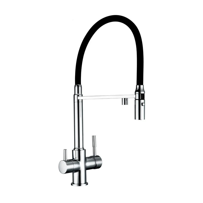 Bagnolux Copper Faucets Chrome Sink Black Hose Mount