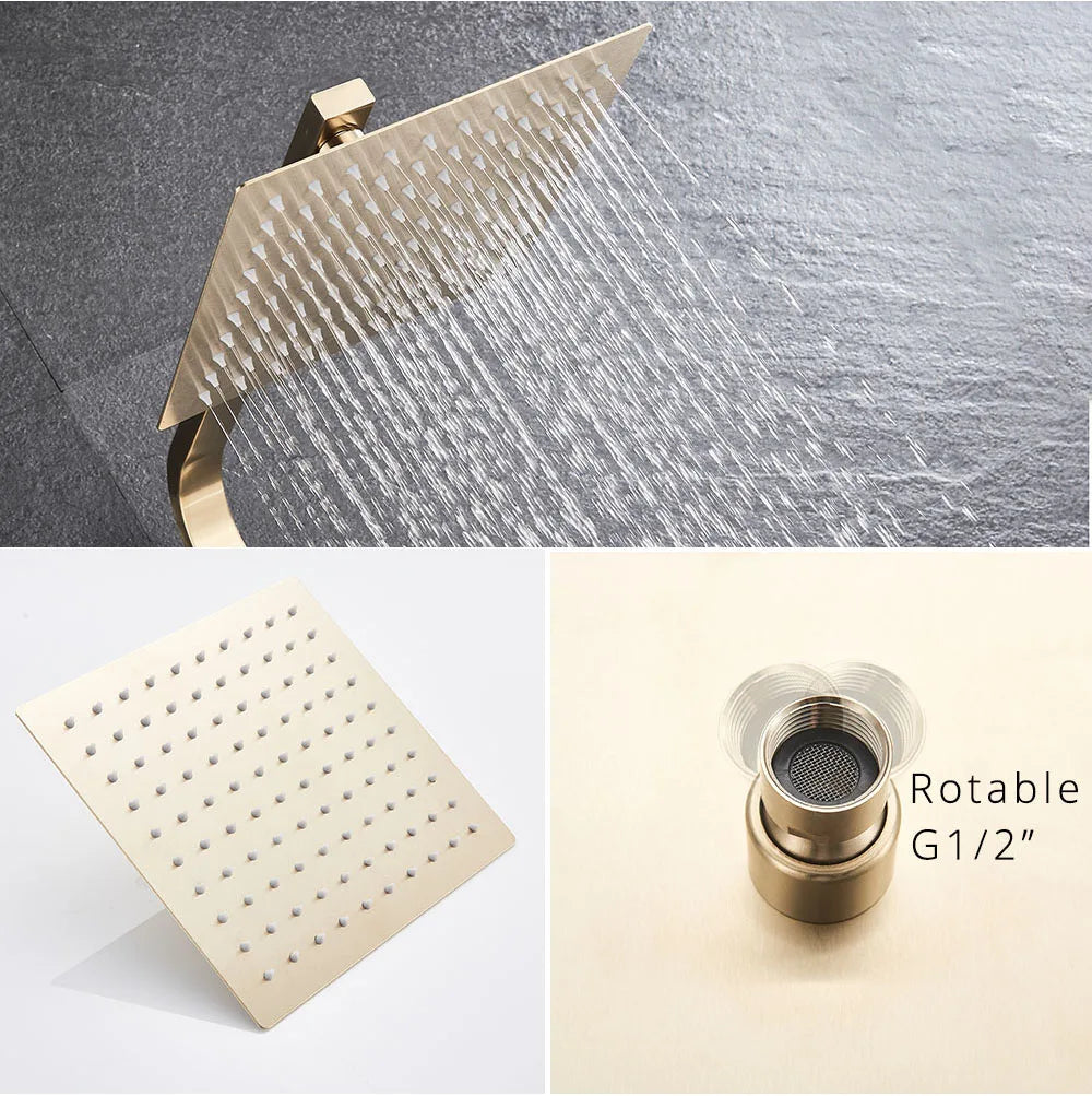 Brushed Gold Shower Faucet Bathroom Wall Stainless Steel