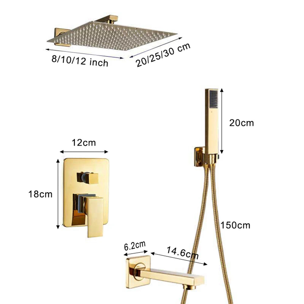 Rozin Golden Shower 8/10/12 Square Rainfall Shower Faucet