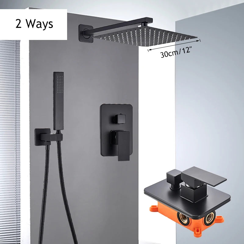 Matte Black Shower Faucet Rain Brass Shower Head