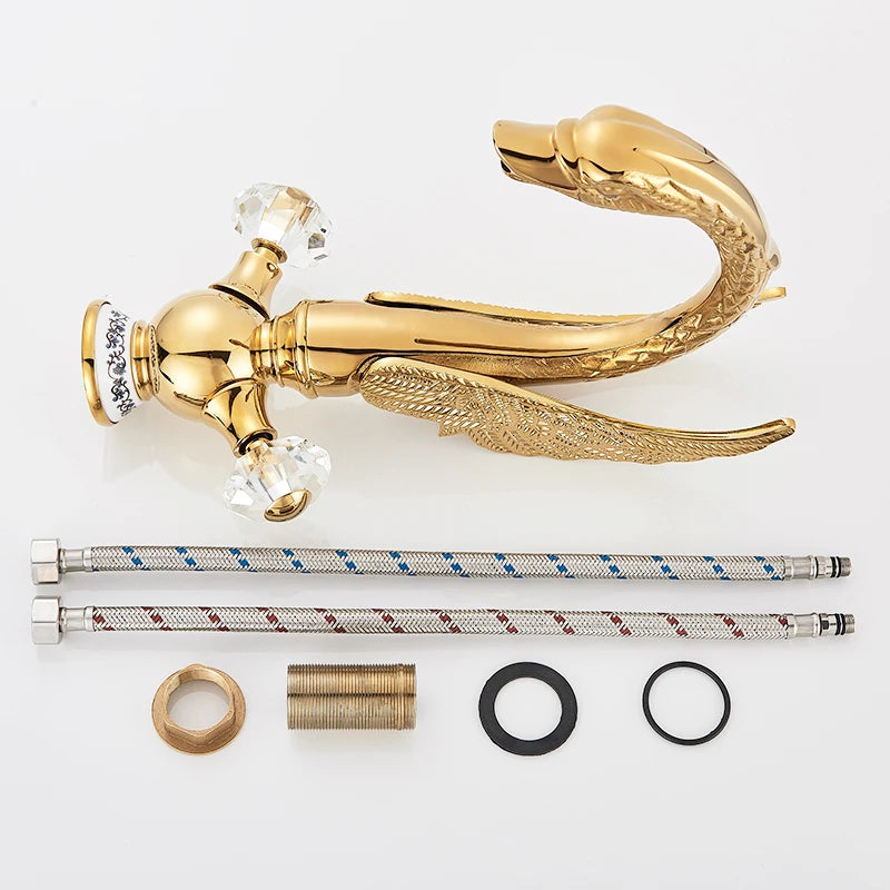Rozin Luxury Golden Basin Faucet Golden Swan Shape