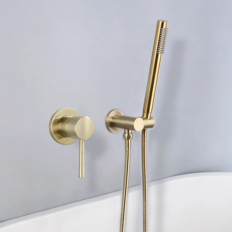 Brass Round Handheld Shower Head Brushed Gold Finish