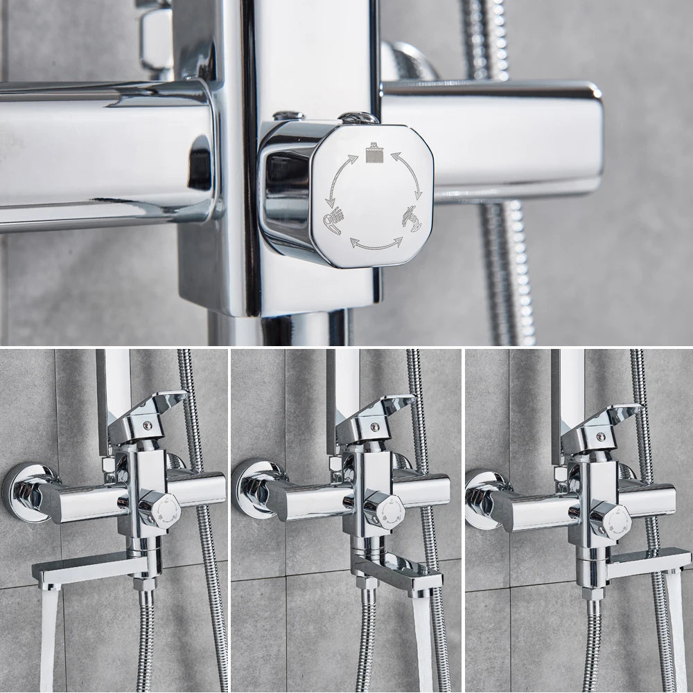 Rozin Chrome Shower Faucet Wall Mounted Bathroom Rainfall