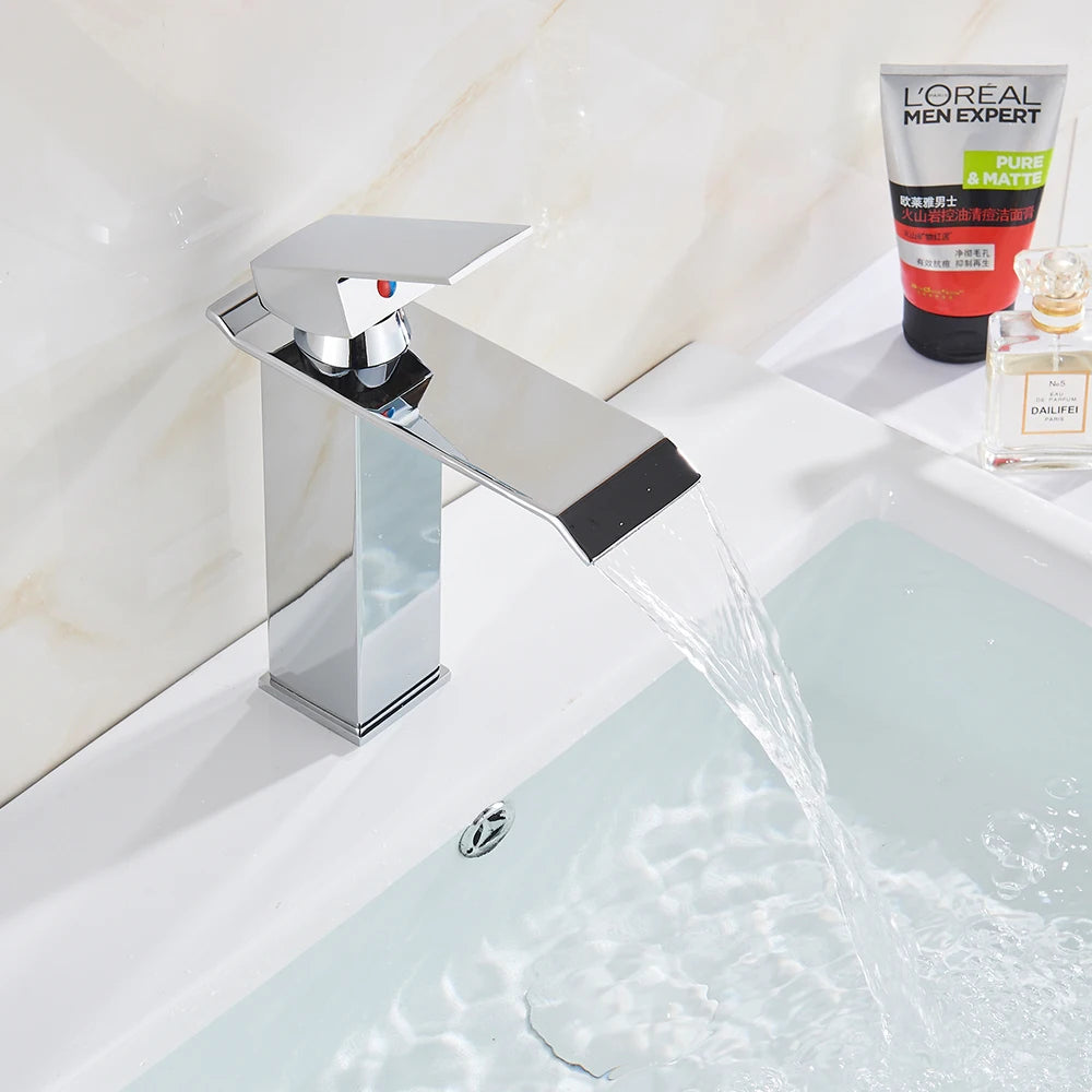 Rozin Waterfall Bathroom Sink Faucet Deck Mount Cold