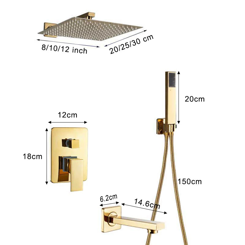 Rozin Golden Shower 8/10/12 Square Rainfall Shower Faucet