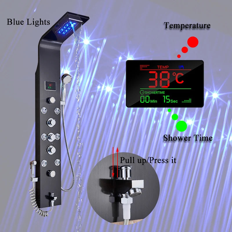 Ulgksd Black/Brushed Bathroom Shower Faucet Led Shower Panel