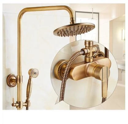 Antique Rain Shower Faucets Hand Brass Wall Mounted