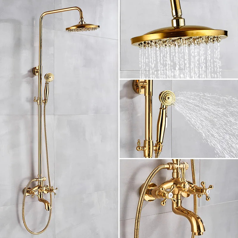 Gold Shower Faucet Bath Shower Mixer Tap Rainfall