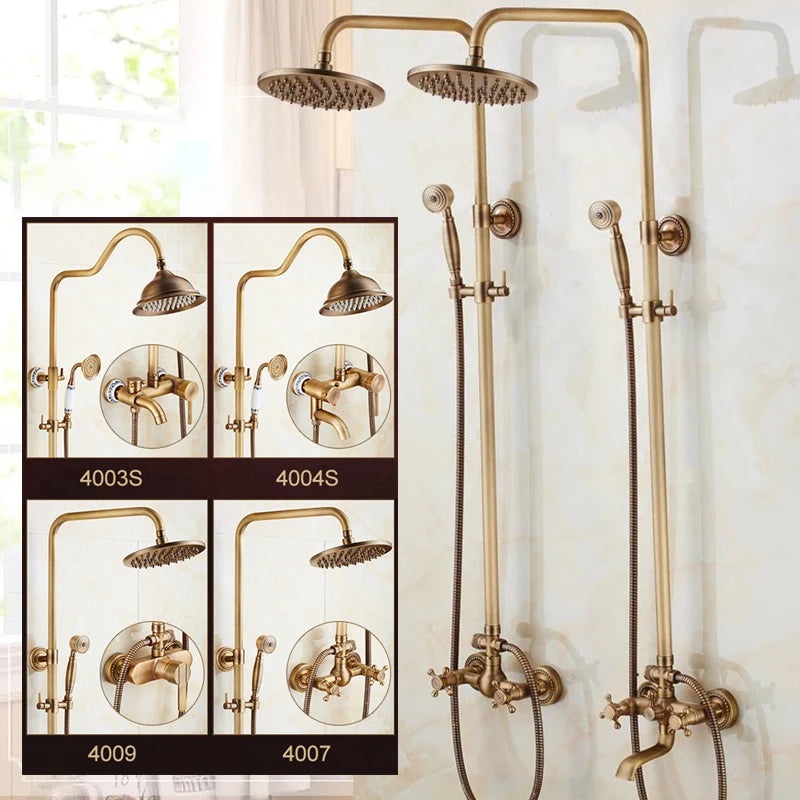 Antique Rain Shower Faucets Hand Brass Wall Mounted