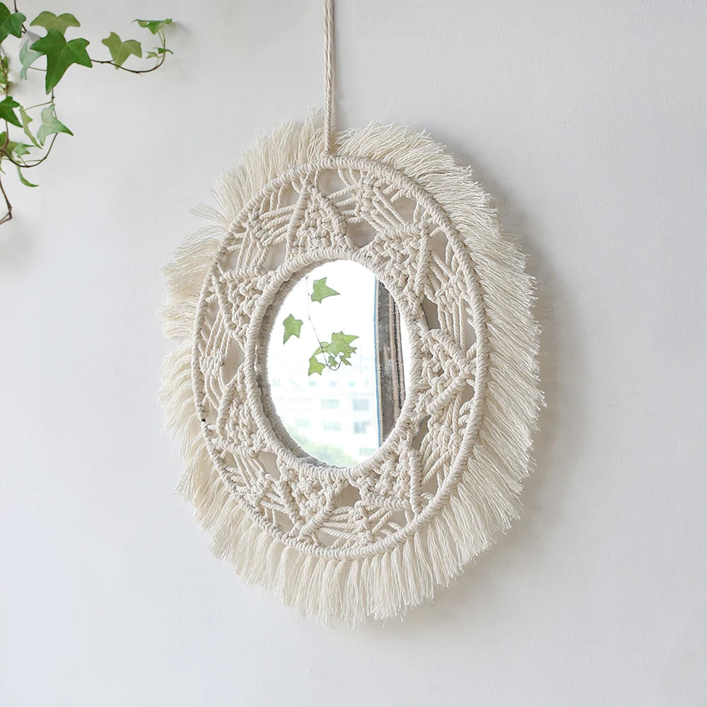 Boho Decorative Mirrors Macrame Round Mirror Aesthetic Room