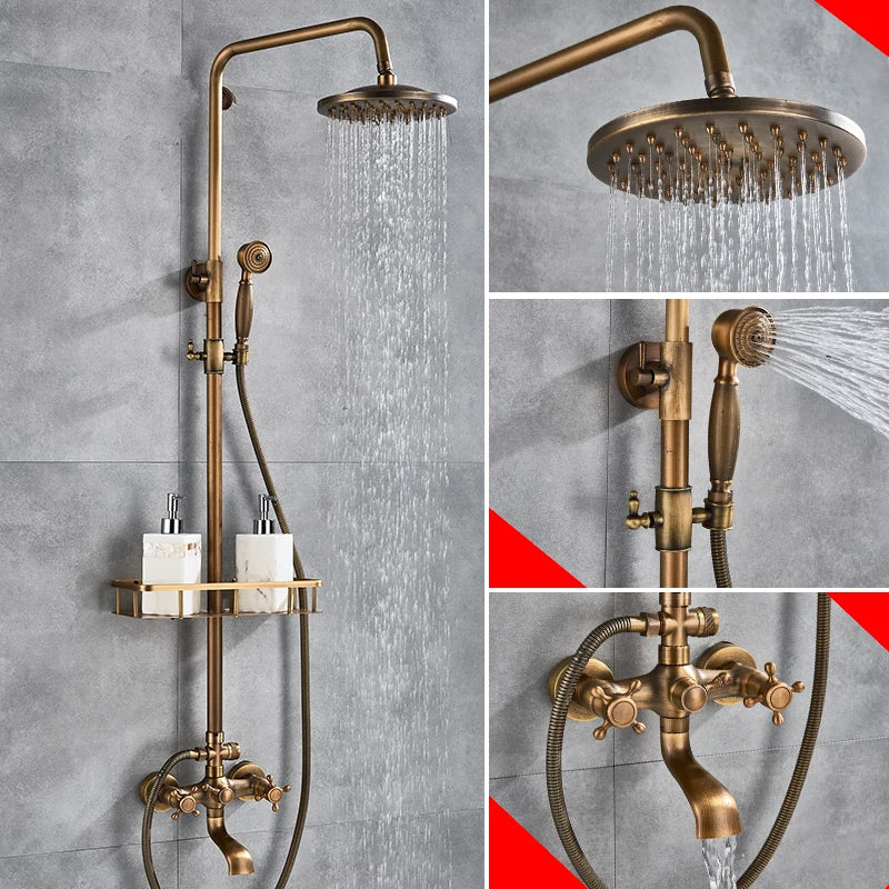 Antique Brass Shower Faucets Rainfall Shower Head Brass