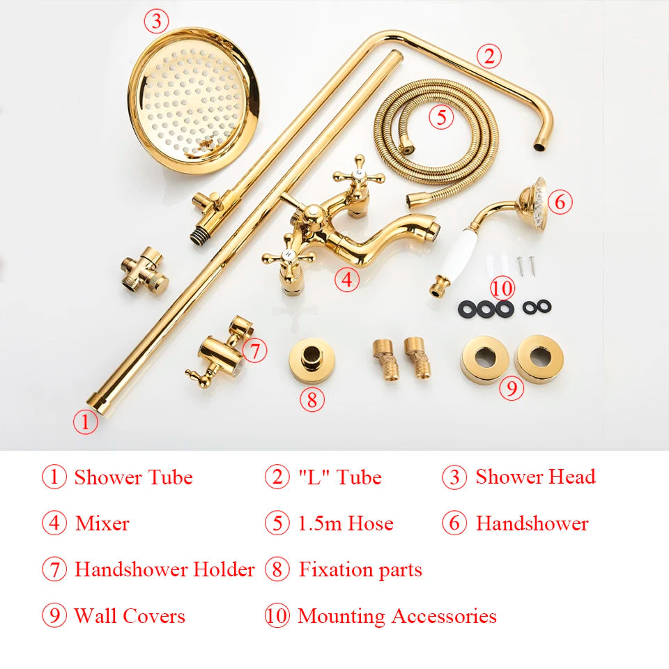 Gold Shower Faucet Bath Shower Mixer Tap Rainfall