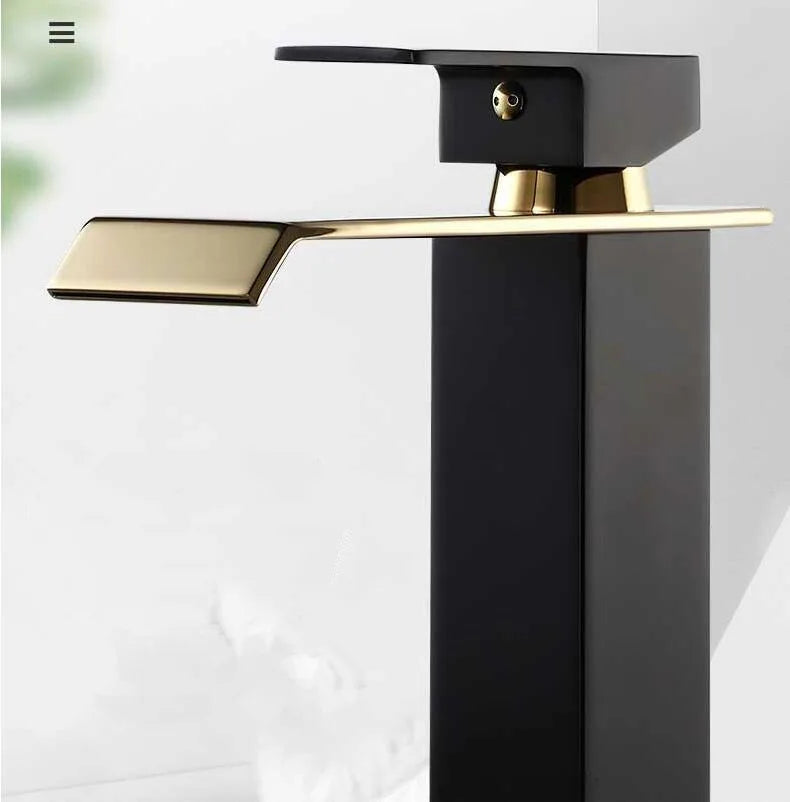 Basin Faucet Gold Black Waterfall Faucet Brass Bathroom