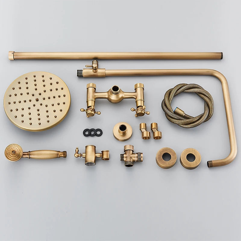 Quyanre Antique Brass Shower Faucets Wall Mount Antique