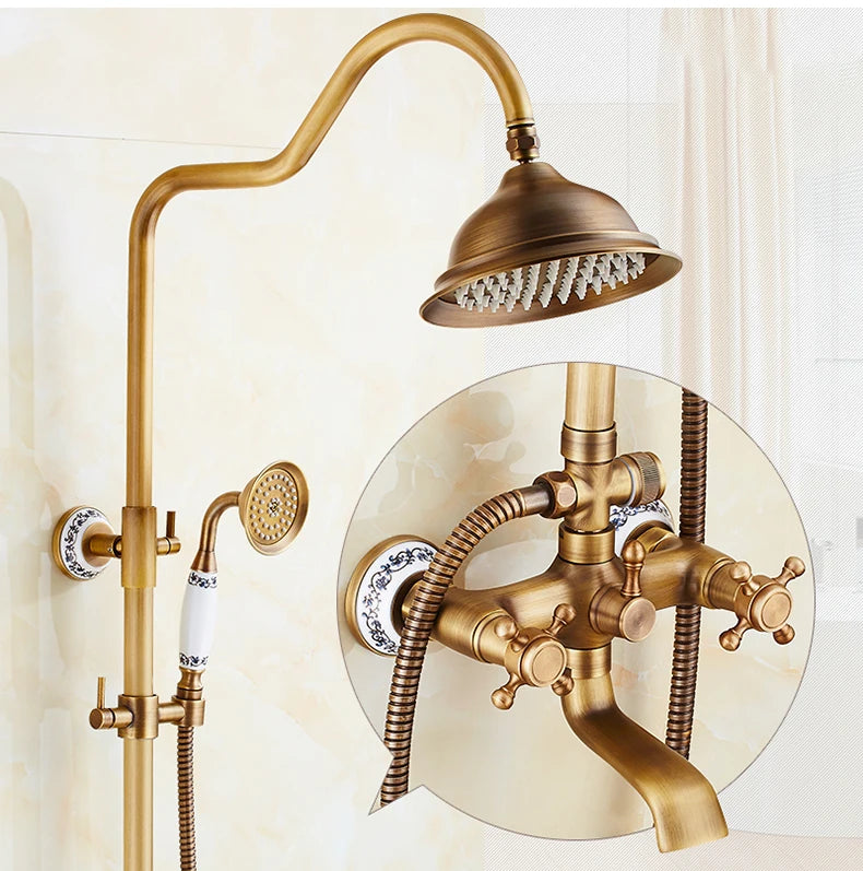 Antique Rain Shower Faucets Hand Brass Wall Mounted
