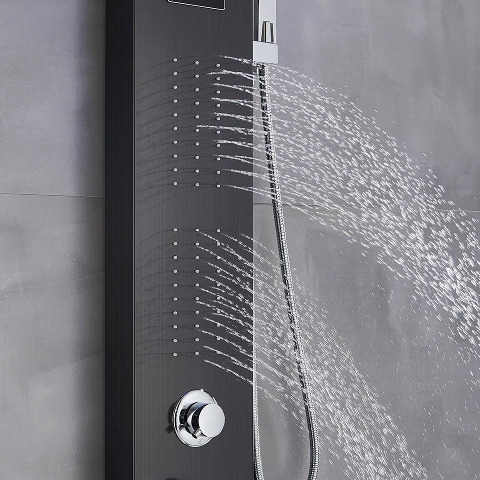 Black/Brushed Bathroom Shower Faucet Led Rainfall Head Shower